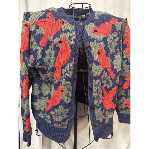 Orvis Sweaters - Vintage ORVIS Cardinal Cardigan Ramie Knit Christmas Sweater Blue Red Green M